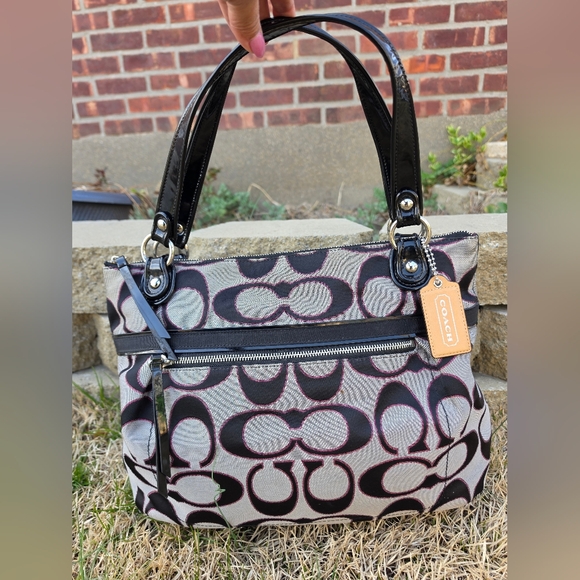 Coach Handbags - Coach Poppy Metallic Signature Tote Bag.